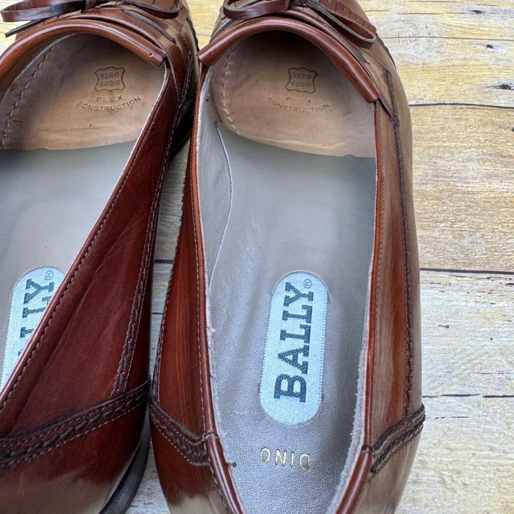 Rare Vintage Bally Italy Men's 11D DINO Leather Kiltie Bow Loafer Deadstock NWOB